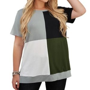 GREEN BLACK GRAY WHITE CREW NECK COLOR BLOCK TOP SIZE 2X (18-20)